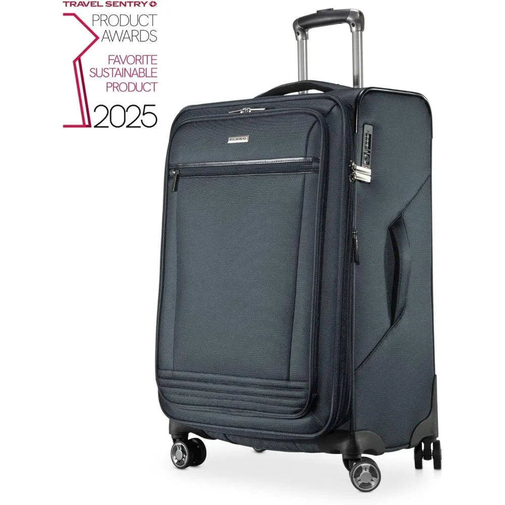Eco-Friendly Recycled PET Medium Check-In Luggage, Sustainable Lightweight Travel Suitcase, 100% Recycled PET Material, Environm