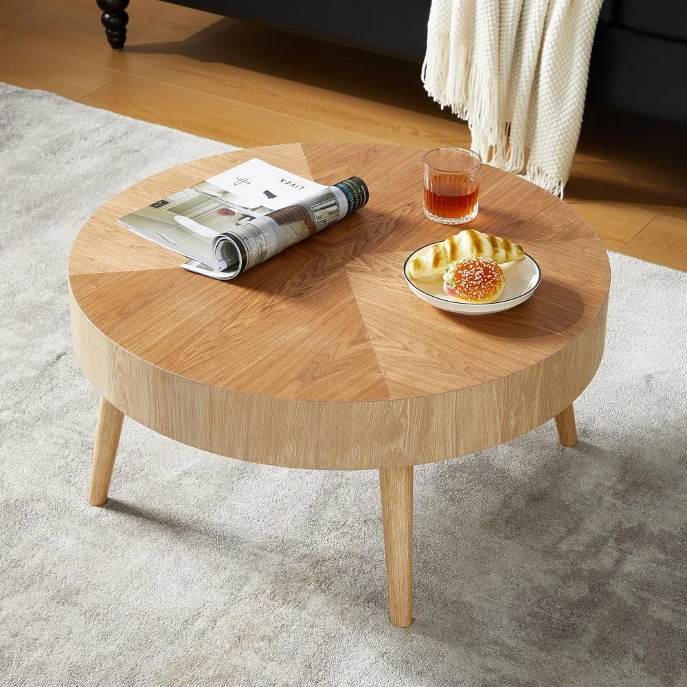 Nesting Round Coffee Table Set of 2, Farmhouse Modern Coffee Table, Natural Wood Nesting Tables Boho Side Table End Table