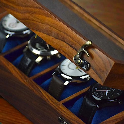 4 Slot Wooden Watch Case with Glass Top, Vintage Brown, Handmade Organizer for Men - Ideal Gift for Special Events