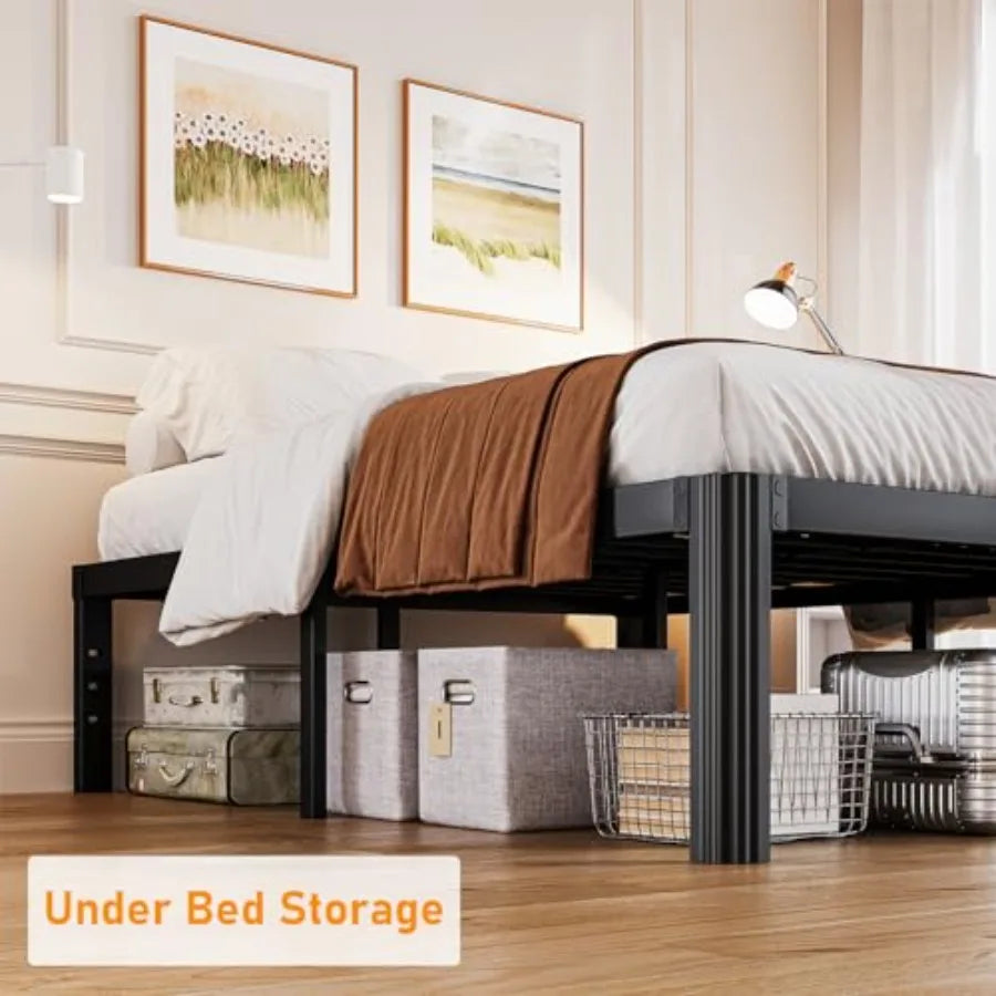 Queen Bed Frame 18 Inch High Metal Platform Bed with Round Corner Leg No Box Spring Needed Heavy Duty Noise-Free Bed Base Easy