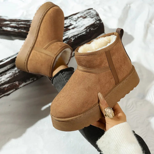 2025 New Women's Winter Snow Boots with Velvet Warmth Thick Bottom Bread Big Head Cotton Shoes