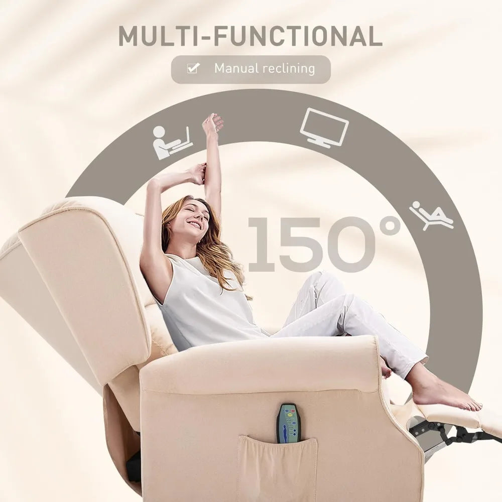 HOMCOM Vibration Massage Recliner Chair for Living Room with Heat, Wingback Single Sofa, Modern Suede Fabric Push Back Reclining