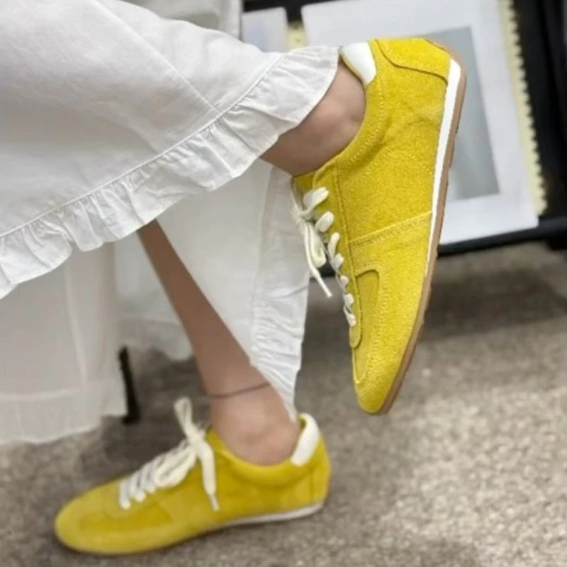 Women  Sports Shoes Suede 2025 New Retro Training Flat Casual Shoes Genuine Leather Agan Women's Shoes