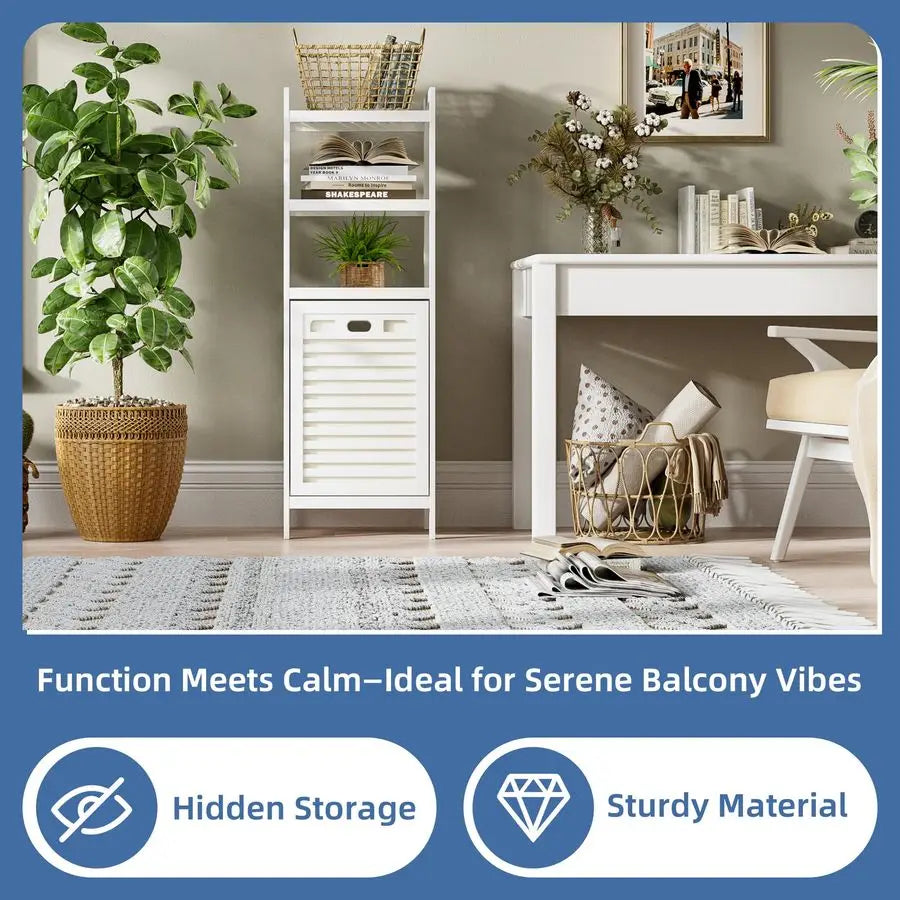 Bamboo Tilt Out Hamper, Bathroom Laundry Cabinet with Hidden Foldable Basket, Freestanding Clothes Storage Organizer with Storag