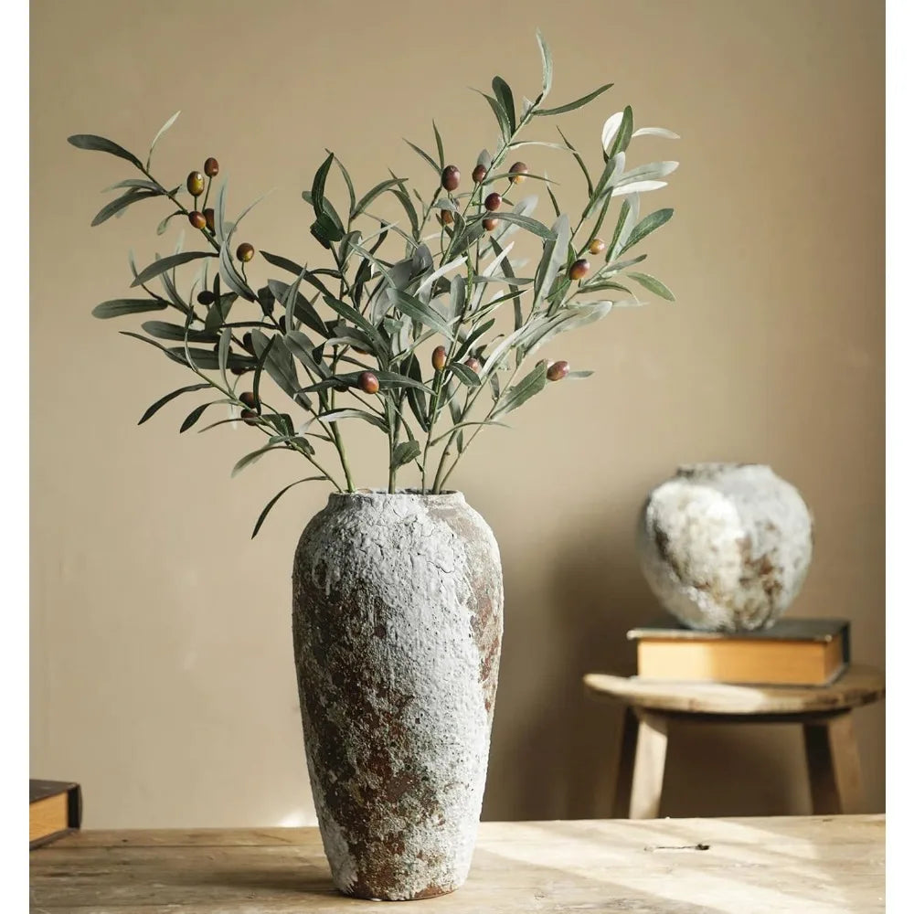 Large Rustic Ceramic Vase, Tall Vintage Floor Vase for Farmhouse Living Room Decor, Kitchen Table Centerpieces, Entryway Decorat