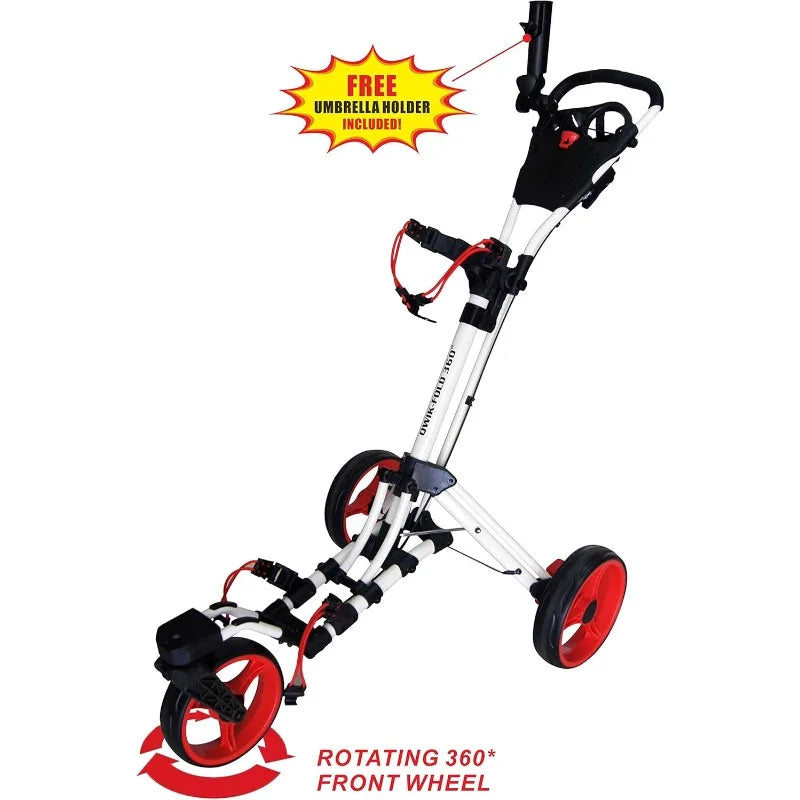 Golf Push Cart 3 Wheel with 360 Rotating Front Wheel, One Second to Open & Close, Lightweight Folding Golf Pull Cart with Foot B