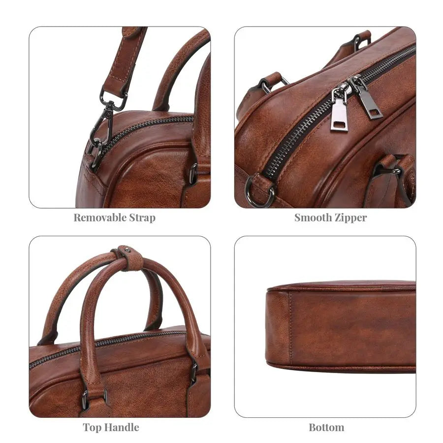 Leather Crossbody bags for Women, Top Handle Purses, Barrel Satchel Handbags with Adjustable Shoulder Strap