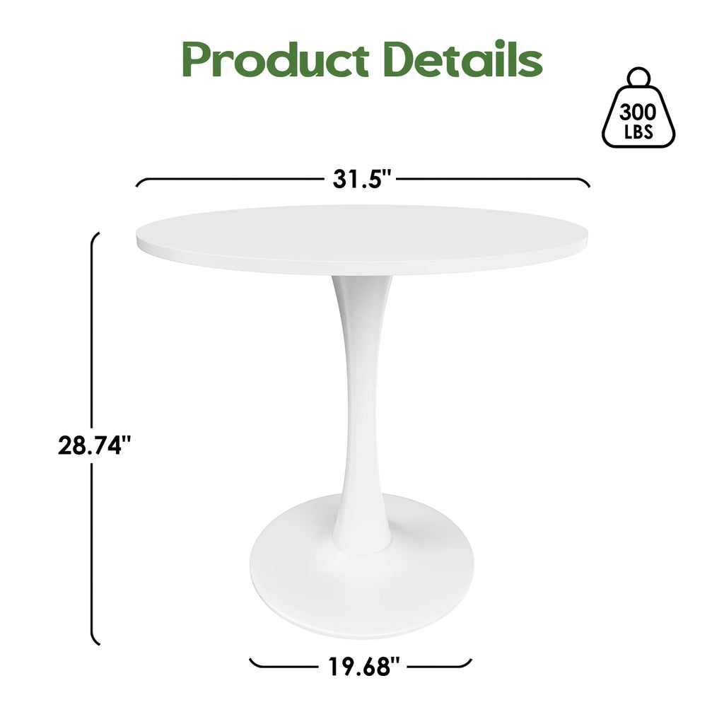 31.5" Small Round Dining Tulip Table Seats Up to 2-4 People,Wood Tabletop with Metal Pedestal Base