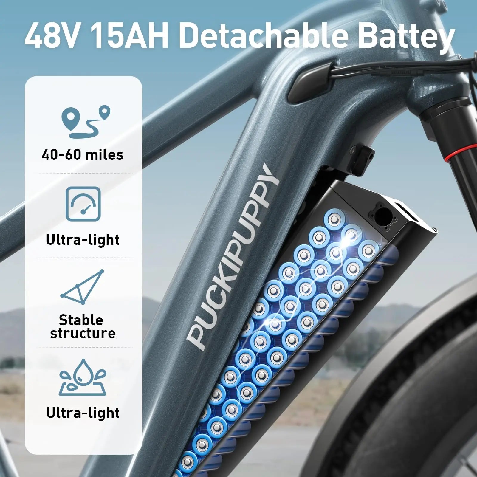 PUCKIPUPPY Beagle II Electric Bike 26"Fat Tire 80Miles Range Electric Mountain Bike 960W 48V 15AH Ebike With 2-Year Warranty