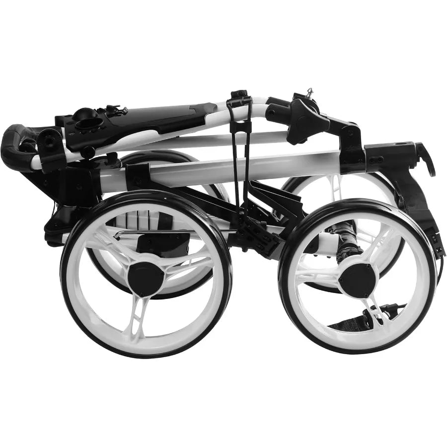 Folding Golf Push Cart 4 Wheel with Foot Brake for Easy Transportation and Storage 1Second Open Close Design Adjustable Handle
