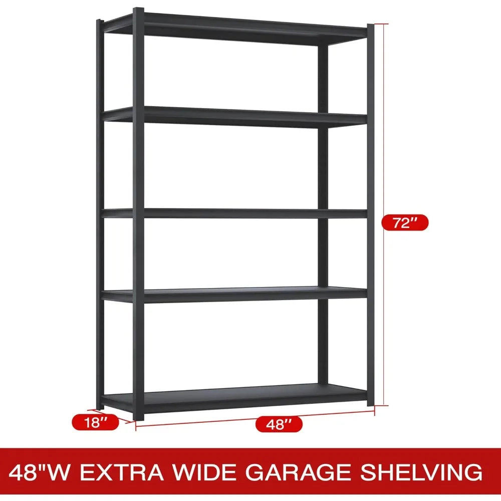48" W x 18" D x 72" H Garage Shelving Heavy Duty Loads 3500 Lbs, 5 Tier Adjustable Storage Shelves Metal Shelving, Standing Util