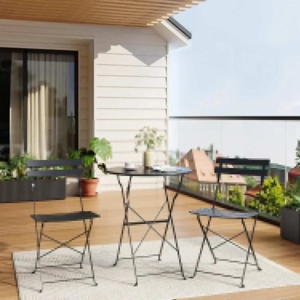 2-Piece Folding Bistro Table and Chairs Set, Indoor/Outdoor Patio Furniture in Black