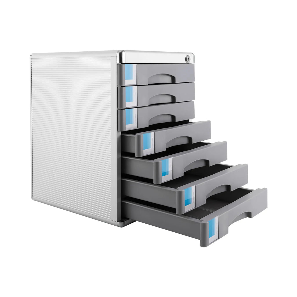 Aluminum Alloy Drawer Organizer with 7 Compartments Lockable for Office Files Documents and Supplies Desk Storage Unit