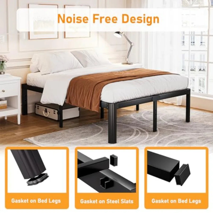 Queen Bed Frame 18 Inch High Metal Platform Bed with Round Corner Leg No Box Spring Needed Heavy Duty Noise-Free Bed Base Easy