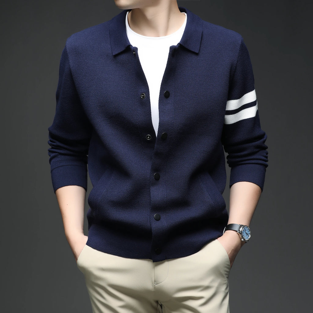 Men's knitted cardigan collar autumn and winter men's sweater fashion versatile leading sweater jacket