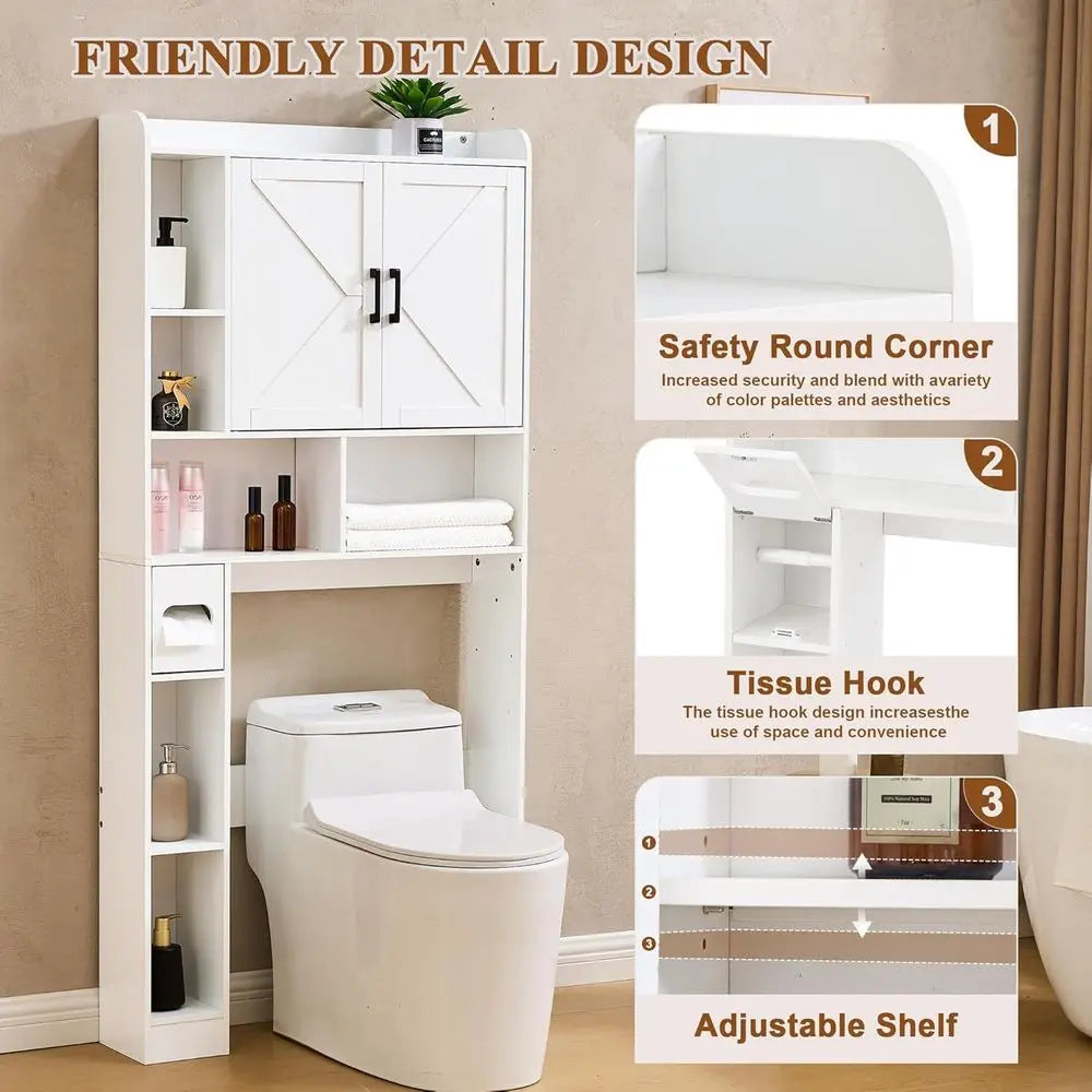 32 Inches Width Farmhouse Storage Cabinet Over Toilet with 2 Barn Door, Toilet Paper Holder Stand, Toilet Rack for Bathroom, Lau