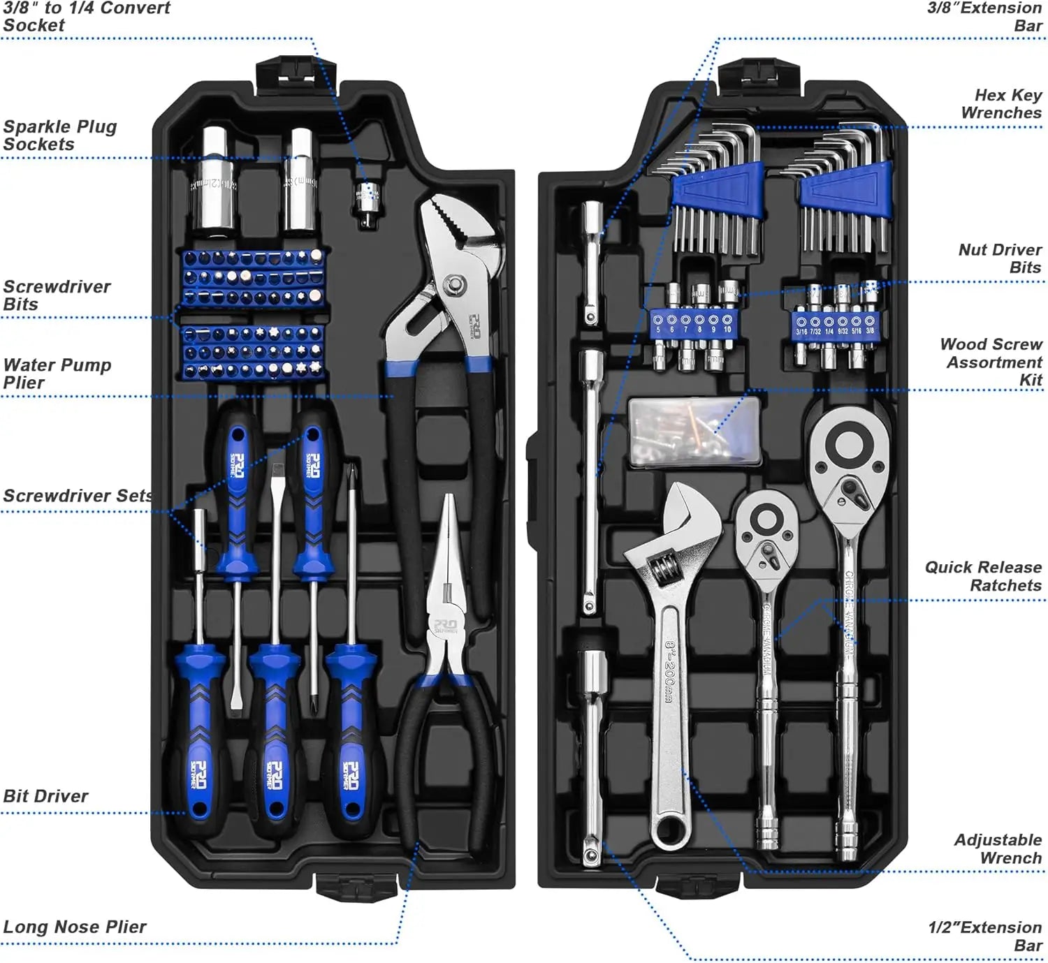 240-Piece Professional Mechanics Tool Set with SAE/Metric Sockets, Wrenches & Storage Toolbox for Auto Repair