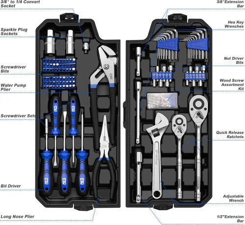 240-Piece Professional Mechanics Tool Set with SAE/Metric Sockets, Wrenches & Storage Toolbox for Auto Repair