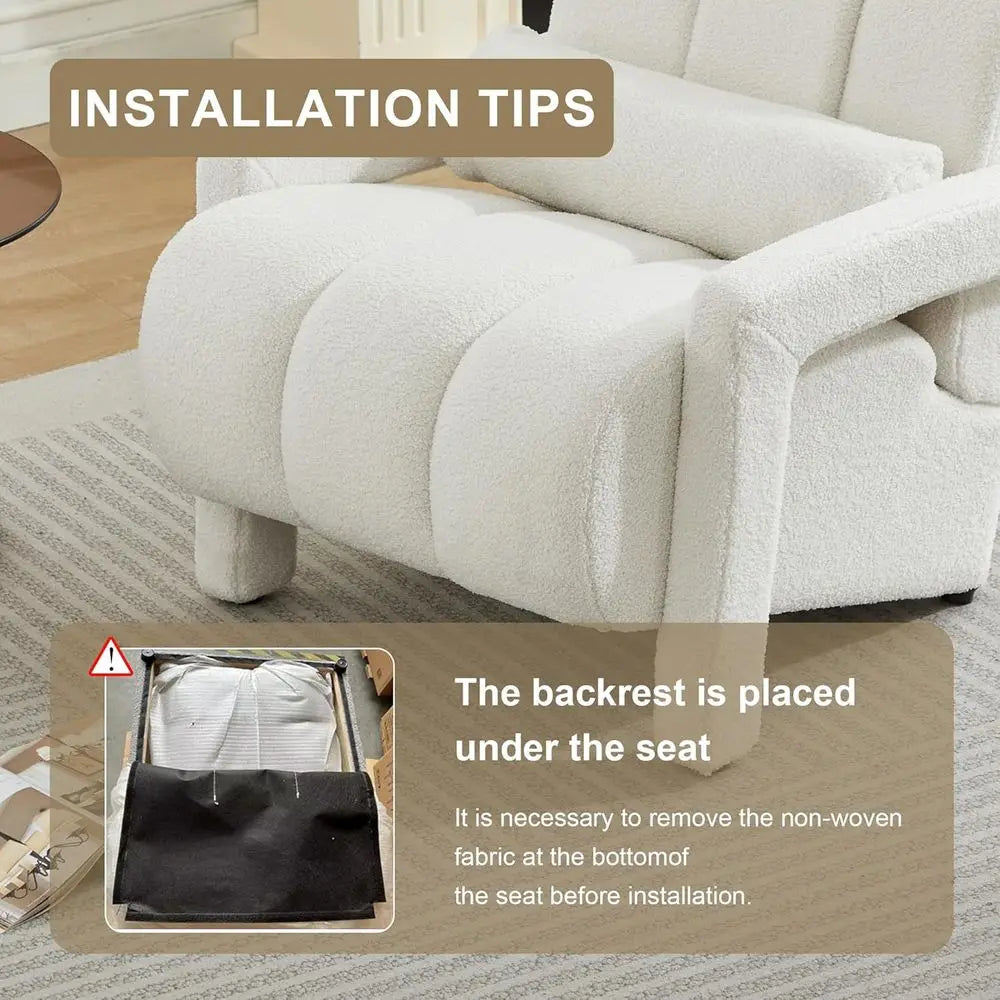 Accent Chair, Modern Upholstered Sherpa Accent Chair, Comfy Teddy Single Armchair with Pillow for Living Room, Bedroom (Beige, B