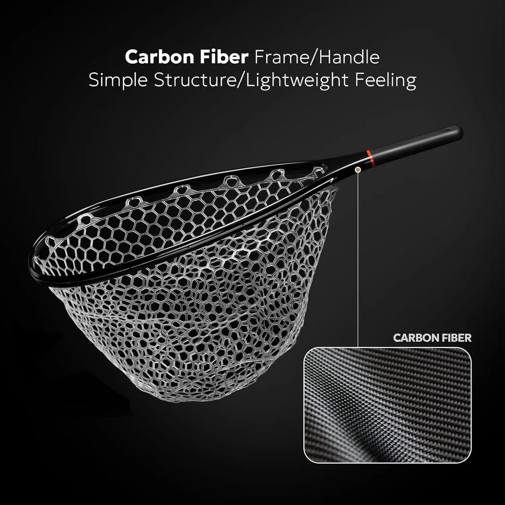 Lightweight Carbon Fiber Fly Fishing Net with Soft Rubber Mesh for Trout Catch and Release, Durable and Waterproof