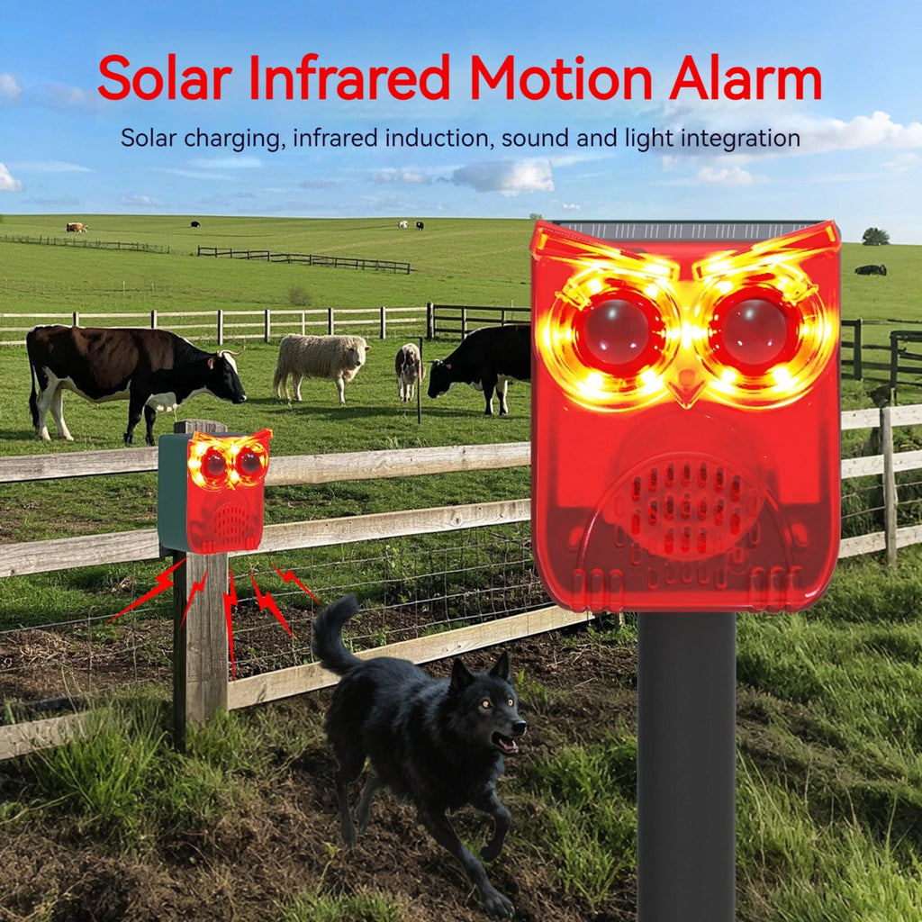 Solar Outdoor Motion Sensor Alarm Waterproof Home Security Alarm Dog Barking&Gunshot Sound Loud Noise Maker for Yard Farm Garden