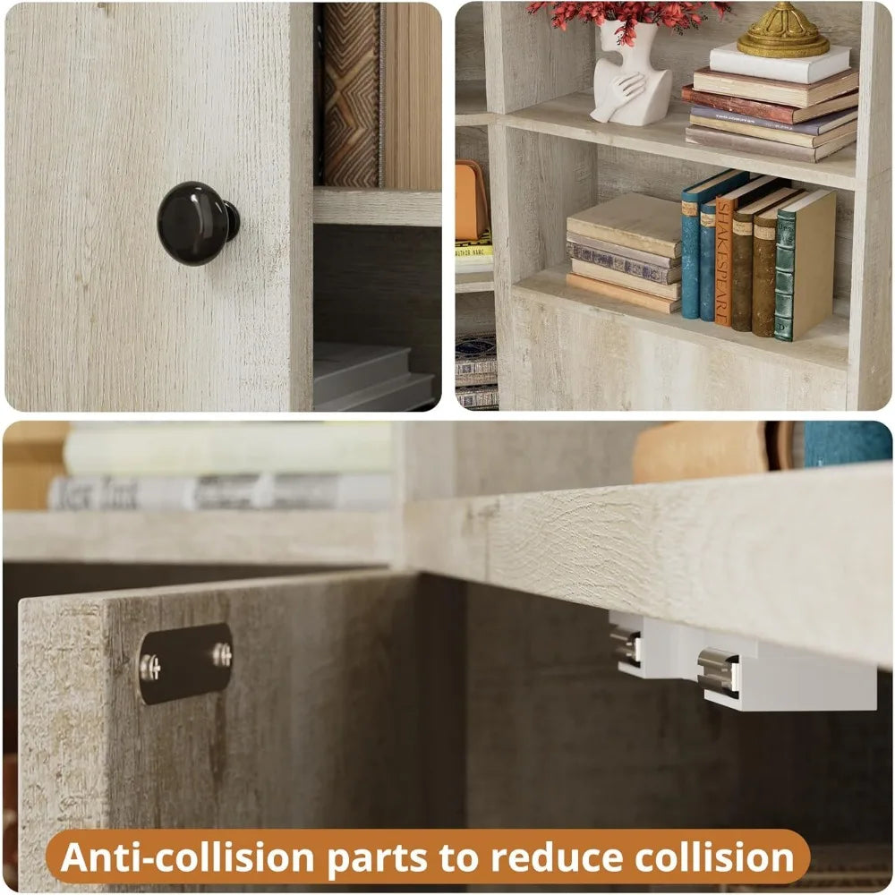 Corner Bookshelf with 7 Tier Shelves and 2 Storage Cabinets, 71 Height Storage Shelves Corner Combination Unit