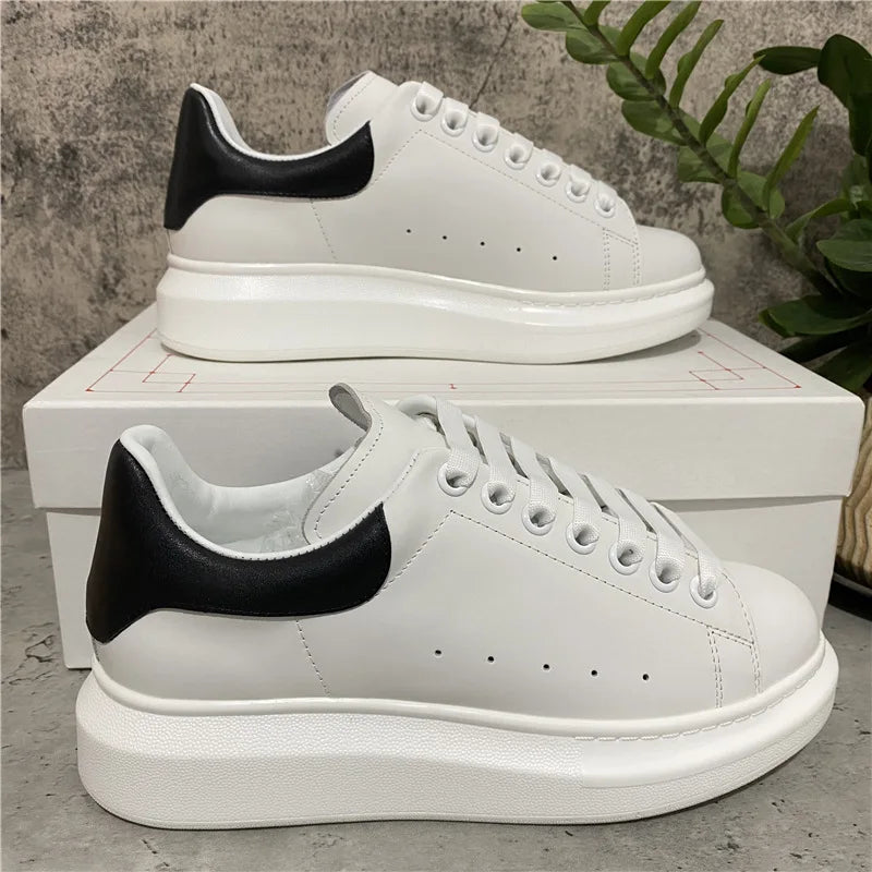 Platform White Sneakers for Women - Leather Chunky Sole Shoes, Spring Casual Fashion Sneaker, Elevator Shoes Comfortable Daily