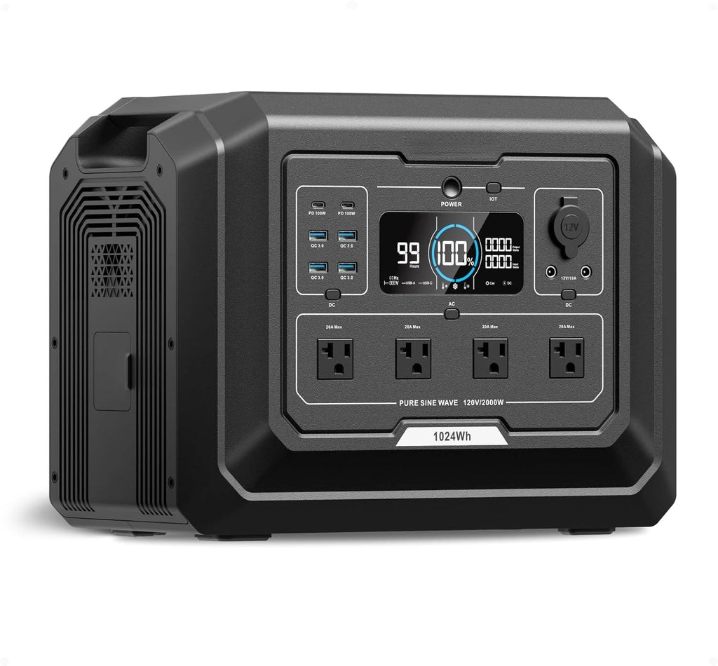 Mega 1 Portable Power Station 2000W (Surge 4500W), 1024Wh LiFePO4 Battery Solar Generator, Expandable to 5kWh, UPS, Customized