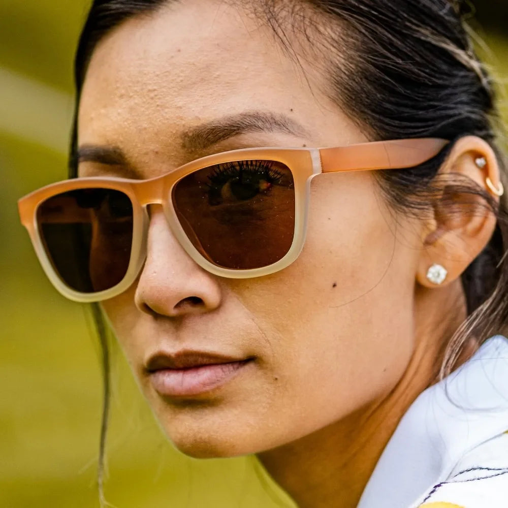 goodr Three Parts Tee Polarized for Men & Women Medium Sized (OG), Light Brown Translucent Frame with Copper Non-Reflective