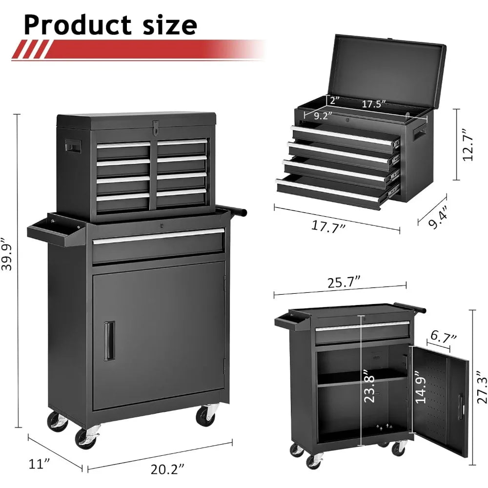 Customized.Chest,5-Drawer Rolling Tool Storage Cabinet with Enhanced Packaging, Detachable Top Tool Box, Metal Tool Cart for Gar