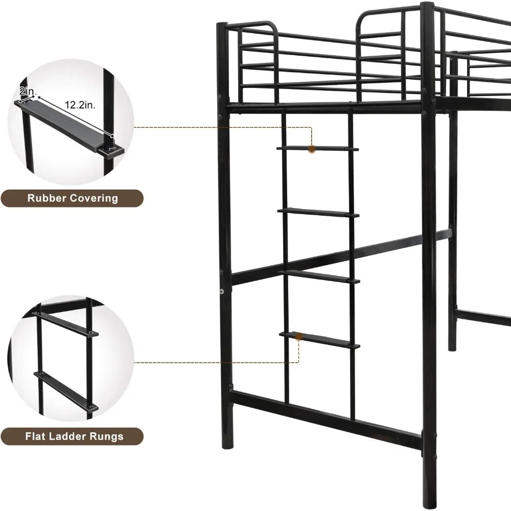 Twin Metal Loft Bed Frame, Space-Saving Design for Kids, Adults, and Teens, Black