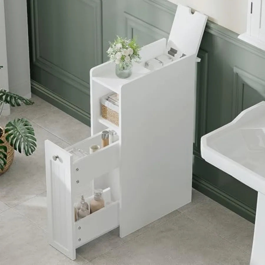 ChooChoo Slim Bathroom Storage Cabinet Small Narrow Storage Organizer with Slide Out Drawers Freestanding Toilet Paper Holder B