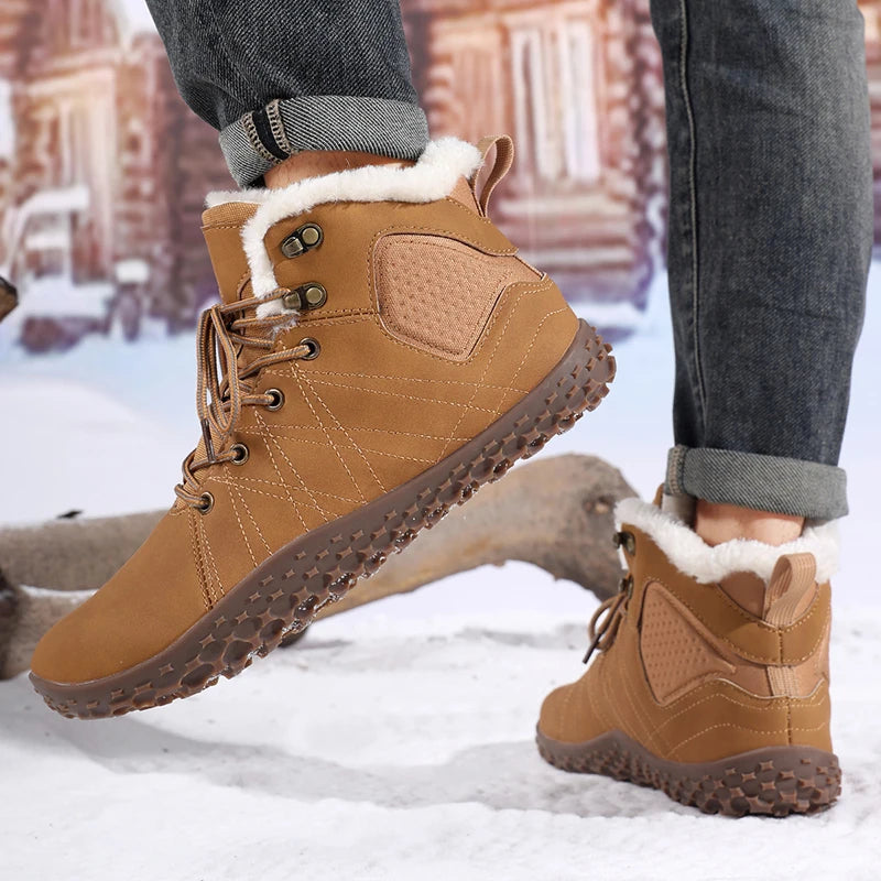 Winter Warm Outdoor Wide Toe Barefoot Snow Boots Men Cotton Boots Breathable Walking Hiking Shoes Comfortable Casual Sneakers