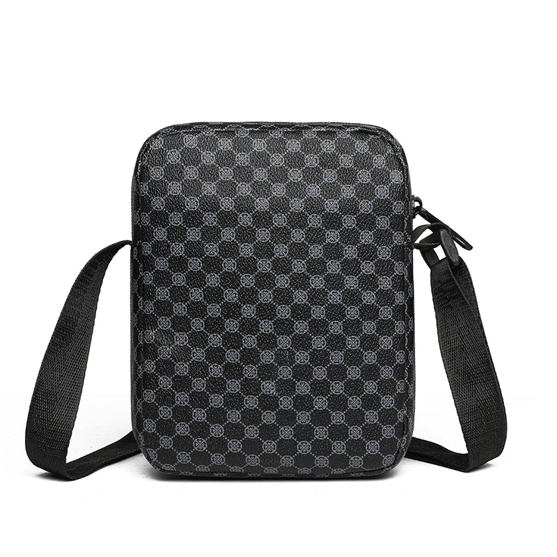 Men's single-shoulder crossbody bag, adjustable shoulder strap, checkered print, daily use messenger bag