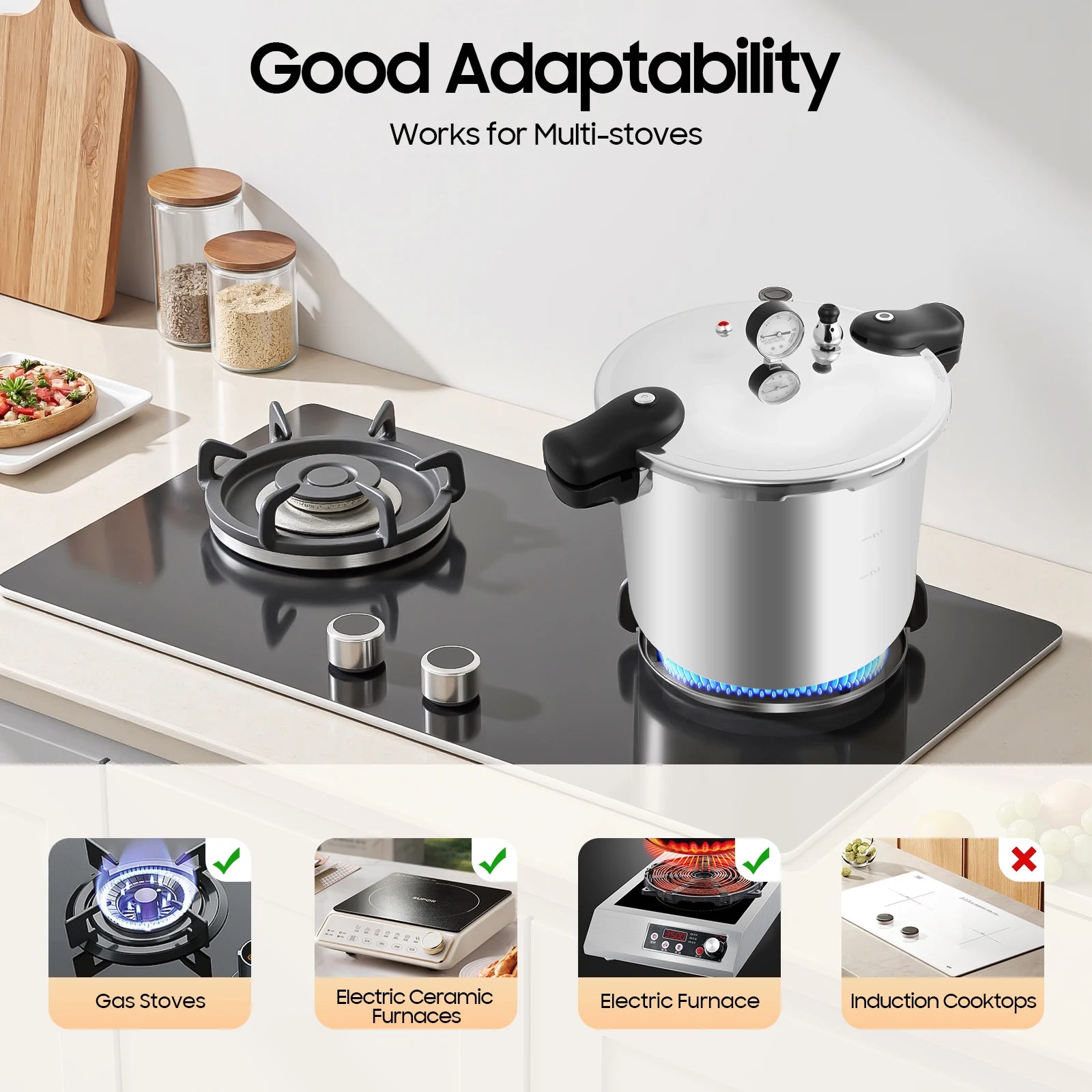 23 Quart Pressure Cooker,  Aluminium Pressure Cooker,  22 L Cooking Pot with Digital Pressure Gauge for All Hobs