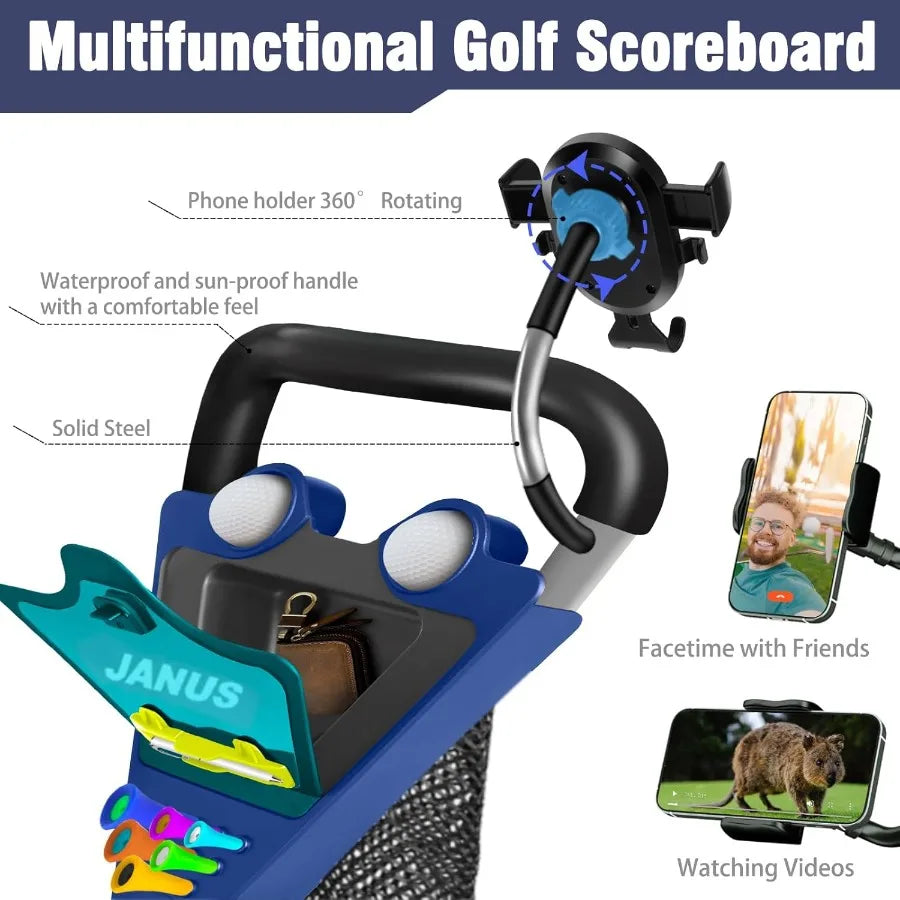 Golf Push Cart 3 Wheel Foldable with One-Click Folding Compact Golf Bag Cart Wide EVA Wheels Foot Brake Elastic Wing Stra