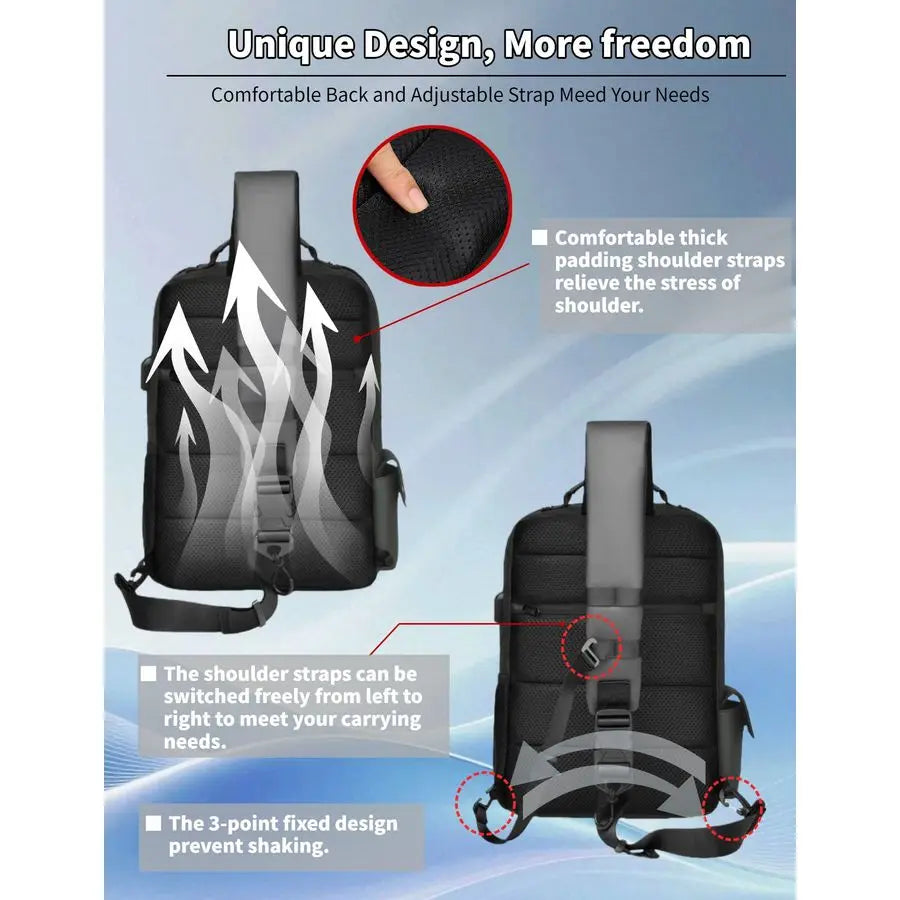 Sling Bag for Men Women, Sling Backpack Crossbody Bag Fits 14 inch Computer with USB Port Antitheft
