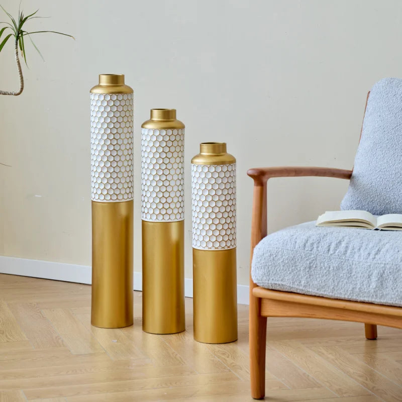 Modern Style 3-Piece Glazed White Metal Vase Home Decoration Set With Droplet Shape Large Floor Size Elegant Home Decor USA