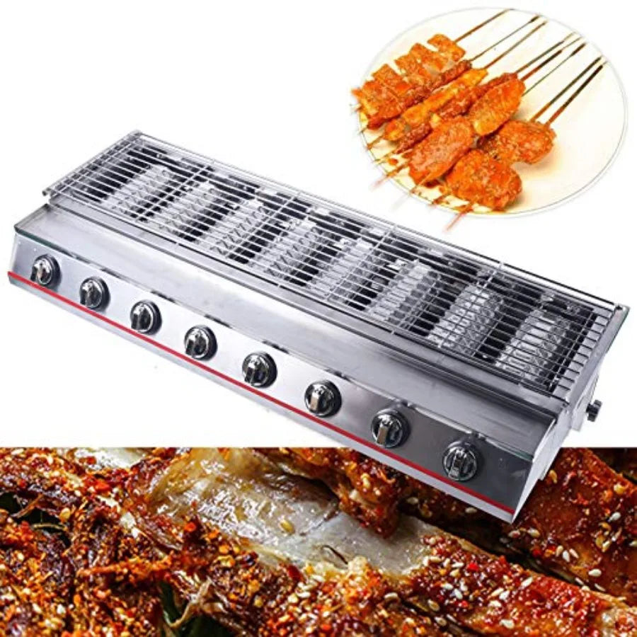 8 Burners Commercial Stainless Steel Gas BBQ Grill 2800Pa Outdoor Cooking Grills LPG Multi-function Tabletop BBQ for Camping Pi