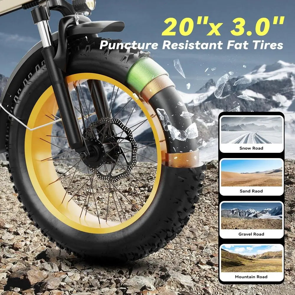 Electric Bike 30 MPH Speed 48V 20Ah Battery 80 Miles Range 20 Inch Fat Tires 1000W Motor for Urban Commuting