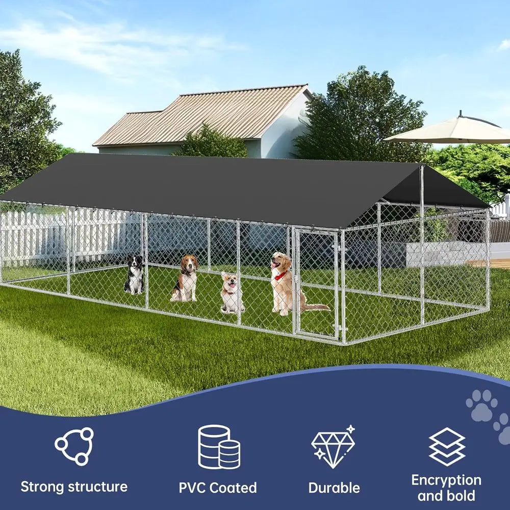 Sturdy Outdoor Dog Kennel - Large Steel Pet Cage with Lock for Secure Enclosure
