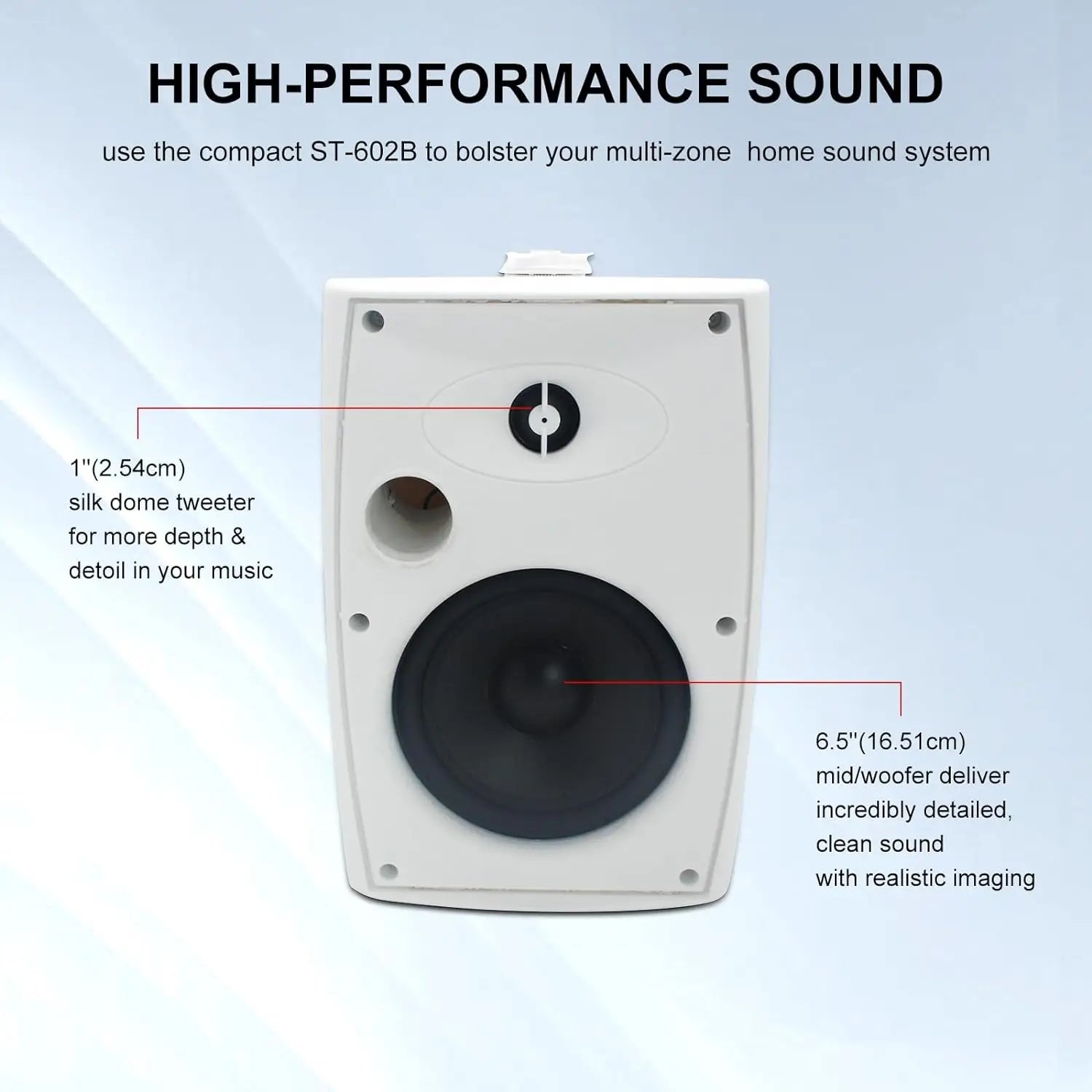 Herdio 6.5 Inch 400W Outdoor Passive Speakers Wall Mount Speakers Wired Waterproof With Powerful Bass For Patio Garden Poolside