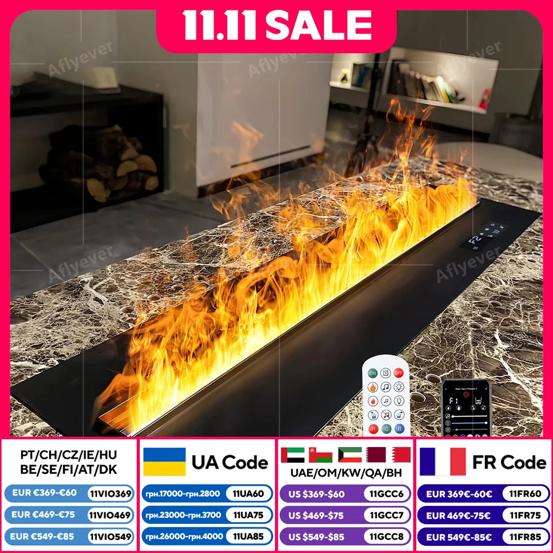 Smart Home 3D Atomized Fireplace with LED Colorful Flame ECO Water Vapor Indoor Electric Fireplace for TV Wall Living Room Decor