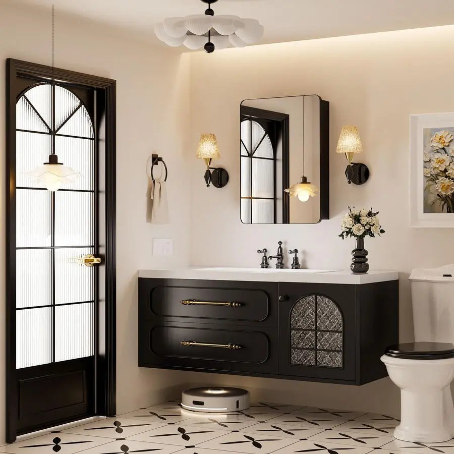 Medicine Cabinets for Bathroom with Mirror 20 x 30 inch Large Surface Wall Mount Mirrored Vanity Chest with Storage Matte Black