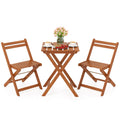 3 PCS Outdoor Wood Bistro Set w/ 2 Folding Chairs & Dining Table for Backyard