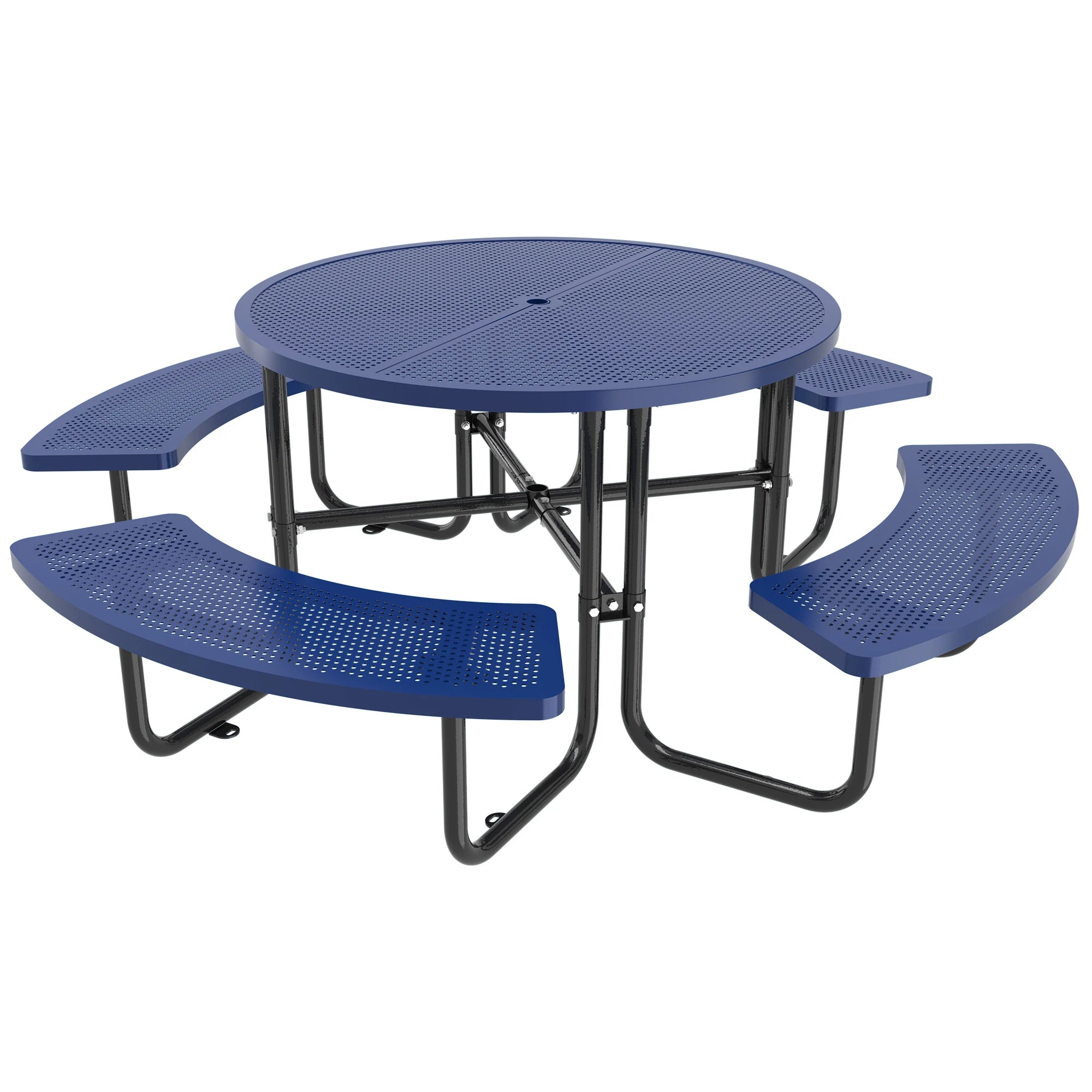 LZBEITEM Round Metal Picnic Table with Umbrella Hole, 46" Steel Portable Picnic Table for Outdoor, Patio, Garden, Courtyard BBQ