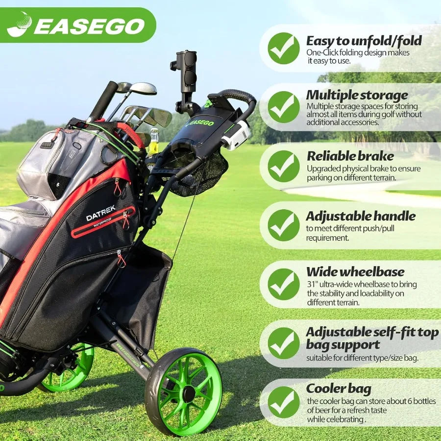 Golf Push Cart 3 Wheel : Golf Bag Cart Foldable with Phone Holder/Cup/Umbrella Holder Compact Golf Pull Carts Quick Fold Golf C