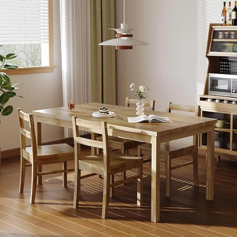 43.3 inch Solid Wood Indoor Modern Rectangular Dining Table Set for 4,Table and 4Solid Wood Dining Chairs for Kitchen,Customized