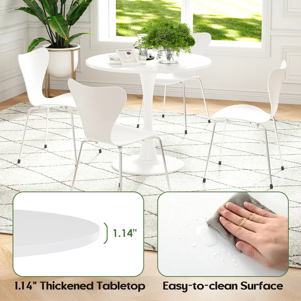 31.5" Small Round Dining Tulip Table Seats Up to 2-4 People,Wood Tabletop with Metal Pedestal Base