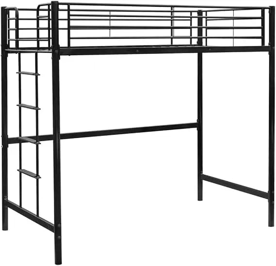 Twin Metal Loft Bed Frame, Space-Saving Design for Kids, Adults, and Teens, Black